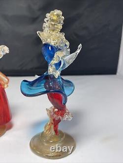 Murano Venetian Art Glass RED Blue Man Woman Figurine Gold Flecks READ