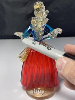 Murano Venetian Art Glass RED Blue Man Woman Figurine Gold Flecks READ