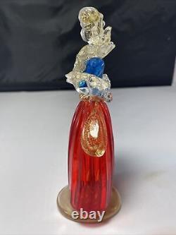 Murano Venetian Art Glass RED Blue Man Woman Figurine Gold Flecks READ