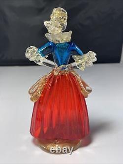 Murano Venetian Art Glass RED Blue Man Woman Figurine Gold Flecks READ