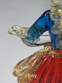 Murano Venetian Art Glass RED Blue Man Woman Figurine Gold Flecks READ