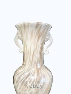 Murano Venetian Handles Tall 16 vase Copper WithFlecks White Blue Hand blown