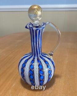 Murano Venetian Latticino Zanfirico Ribbon Glass Carafe, 6 High