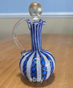 Murano Venetian Latticino Zanfirico Ribbon Glass Carafe, 6 High