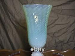 Murano Venetian glass vase opalescent blue green cameo pressed stem