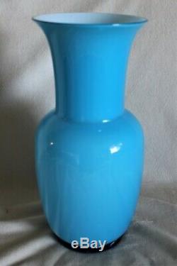 Murano Venini'97 Signed Delphite Blue Opaline Cased Glass Vase 11.5