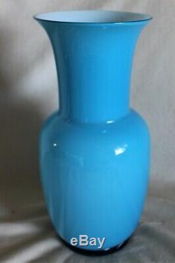 Murano Venini'97 Signed Delphite Blue Opaline Cased Glass Vase 11.5