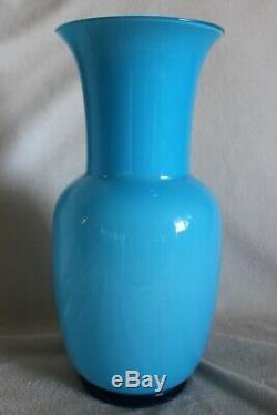 Murano Venini'97 Signed Delphite Blue Opaline Cased Glass Vase 11.5