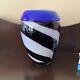 Murano Zebra Over Blue Vase Vintage 1960's Brown White Stripe Blue Top Rare Find