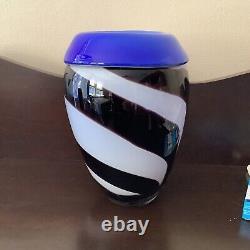 Murano Zebra Over Blue Vase Vintage 1960's Brown White Stripe Blue Top Rare Find