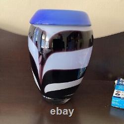 Murano Zebra Over Blue Vase Vintage 1960's Brown White Stripe Blue Top Rare Find