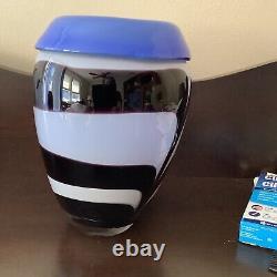 Murano Zebra Over Blue Vase Vintage 1960's Brown White Stripe Blue Top Rare Find