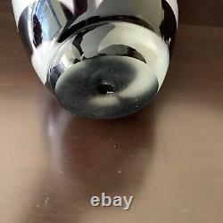 Murano Zebra Over Blue Vase Vintage 1960's Brown White Stripe Blue Top Rare Find