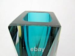 Murano gotham Sommerso faceted block vase green amber blue Vintage