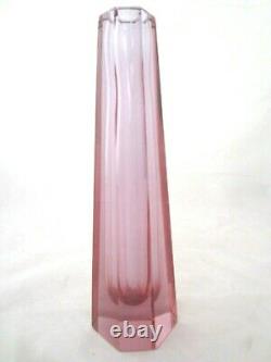 Murano sommerso faceted block vase 25cm Art Glass pink blue colour change