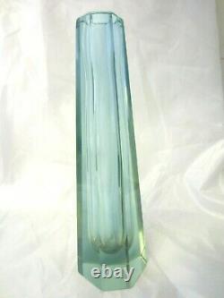 Murano sommerso faceted block vase 25cm Art Glass pink blue colour change