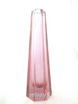 Murano sommerso faceted block vase 25cm Art Glass pink blue colour change