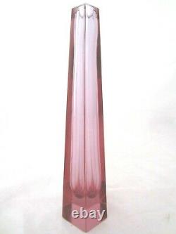 Murano sommerso faceted block vase 25cm Art Glass pink blue colour change