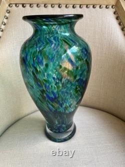 Murano turquoise / blue / gold splash hand-blown Heavy Glass Vase. STUNNING VASE