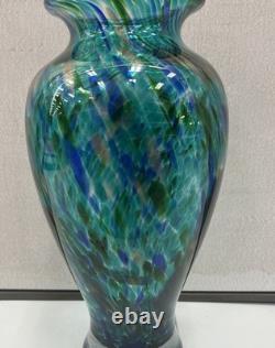 Murano turquoise / blue / gold splash hand-blown Heavy Glass Vase. STUNNING VASE