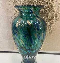 Murano turquoise / blue / gold splash hand-blown Heavy Glass Vase. STUNNING VASE