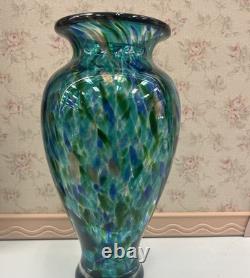 Murano turquoise / blue / gold splash hand-blown Heavy Glass Vase. STUNNING VASE