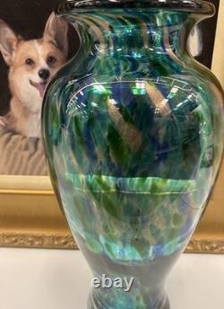 Murano turquoise / blue / gold splash hand-blown Heavy Glass Vase. STUNNING VASE