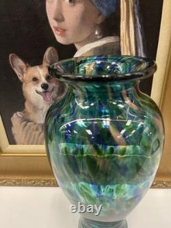 Murano turquoise / blue / gold splash hand-blown Heavy Glass Vase. STUNNING VASE
