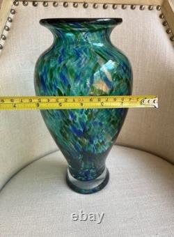 Murano turquoise / blue / gold splash hand-blown Heavy Glass Vase. STUNNING VASE