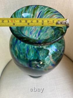 Murano turquoise / blue / gold splash hand-blown Heavy Glass Vase. STUNNING VASE