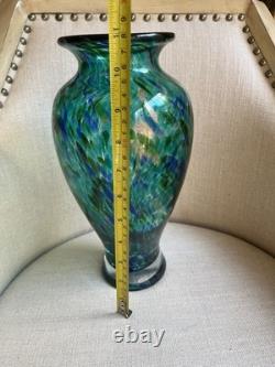 Murano turquoise / blue / gold splash hand-blown Heavy Glass Vase. STUNNING VASE