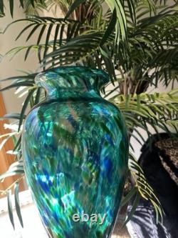 Murano turquoise / blue / gold splash hand-blown Heavy Glass Vase. STUNNING VASE