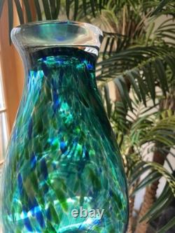 Murano turquoise / blue / gold splash hand-blown Heavy Glass Vase. STUNNING VASE