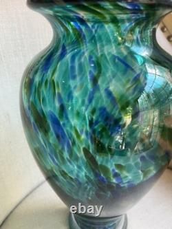Murano turquoise / blue / gold splash hand-blown Heavy Glass Vase. STUNNING VASE