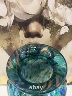 Murano turquoise / blue / gold splash hand-blown Heavy Glass Vase. STUNNING VASE