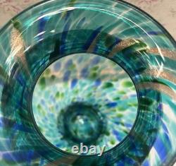 Murano turquoise / blue / gold splash hand-blown Heavy Glass Vase. STUNNING VASE