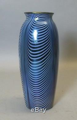 Museum Quality Imperial 11 Iridized Art Glass Blue Vase c. 1925 Opal Drapes