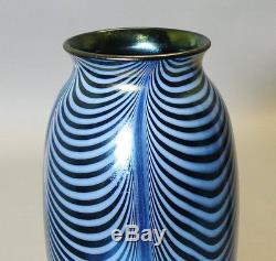 Museum Quality Imperial 11 Iridized Art Glass Blue Vase c. 1925 Opal Drapes