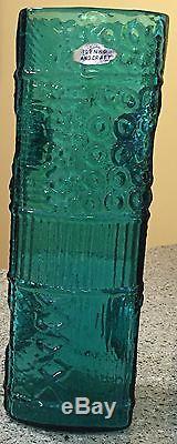 Myers Blenko Gorgeous Blue Green Color Art Glass Texture Vase