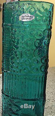 Myers Blenko Gorgeous Blue Green Color Art Glass Texture Vase