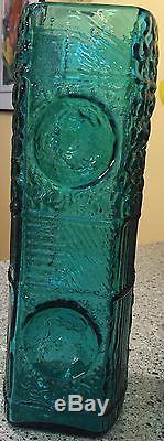 Myers Blenko Gorgeous Blue Green Color Art Glass Texture Vase