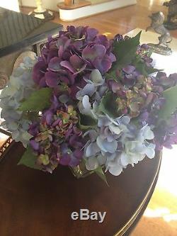 NDI Floral Assorted Purple and Blue Hydrangeas In Clear Vase with Acrylic Water