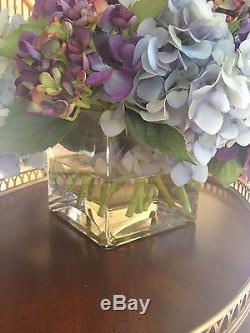 NDI Floral Assorted Purple and Blue Hydrangeas In Clear Vase with Acrylic Water