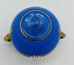 NEOCLASSICAL FRENCH Blue OPALINE Glass Gold Gilded Handled Cabinet Vase