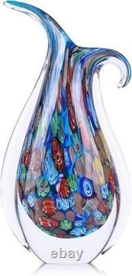NEW Hand Blown Art Glass Vase Murano Style Blue Ellipse Flower Centerpiece Decor