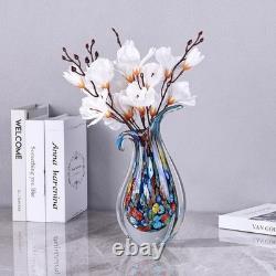NEW Hand Blown Art Glass Vase Murano Style Blue Ellipse Flower Centerpiece Decor