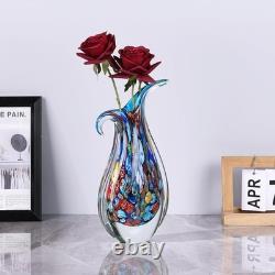 NEW Hand Blown Art Glass Vase Murano Style Blue Ellipse Flower Centerpiece Decor