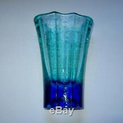 NEW! Ombre Aurora Vase by Fire and Light Art Glass. 9 Aqua/Cobalt. SIGNED