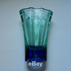 NEW! Ombre Aurora Vase by Fire and Light Art Glass. 9 Aqua/Cobalt. SIGNED