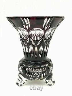 Natchmann Bohemiann Dark Amethyst Cut to Clear Crystal Bulbous 3 Footed Vase